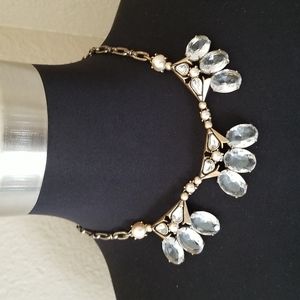 Vintage J Crew Gold Pearl Large Rhinestone Statement Necklace